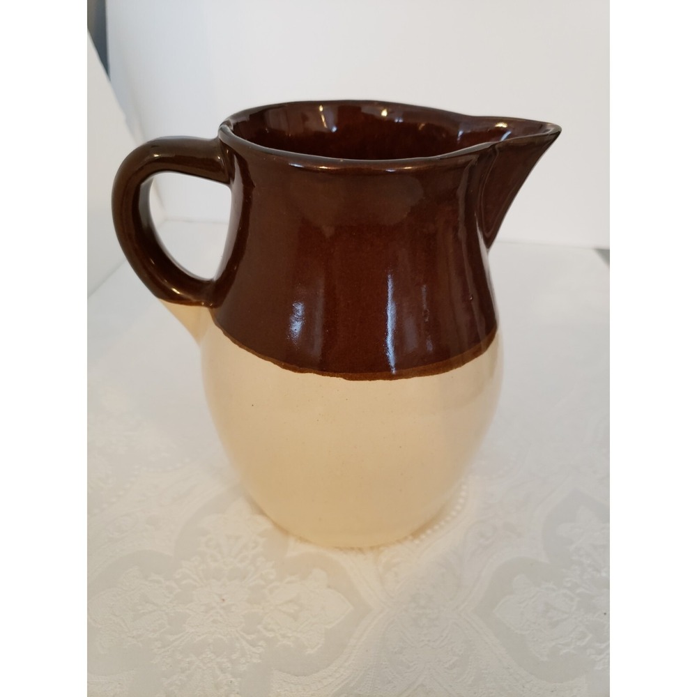 Vintage Roseville Pottery Pitcher Brown Beige Farmhouse Cottage Rustic 6.25" USA